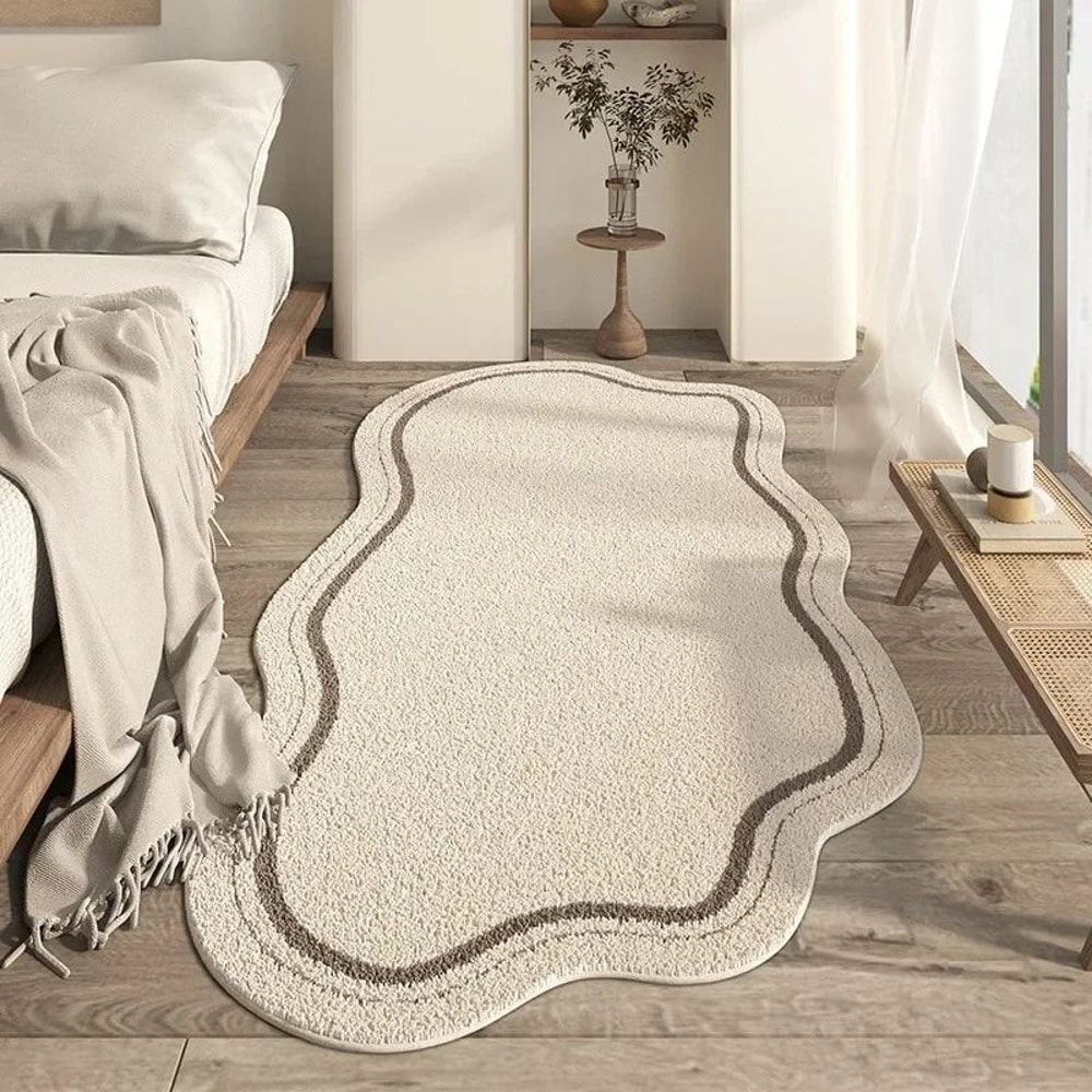 Cream Irregular Area Rug Soft Minimalist Floor Carpet Non Slip Bedroom And Living Room Decor 6