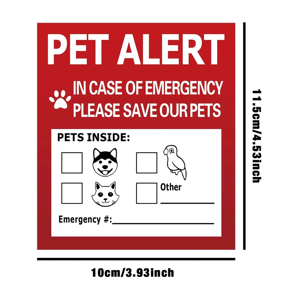 Pet Alert Emergency Window Sticker Save My Pets Safety Decal Static Cling Sign Set 2