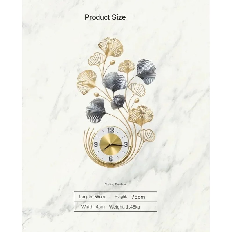 Large Ginkgo Leaf Metal Wall Clock Luxury Modern Wall Decor For Living Room 4