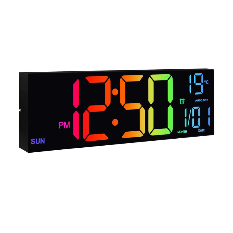 Large LED Digital Wall Clock With RGB Display Remote Control Alarm And Temperature 6
