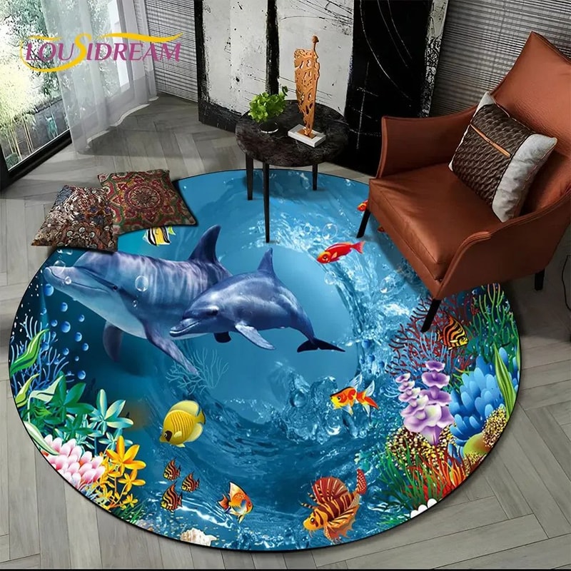 Ocean Dream 3D Dolphin Illusion Area Rug For Living Room Bedroom 13