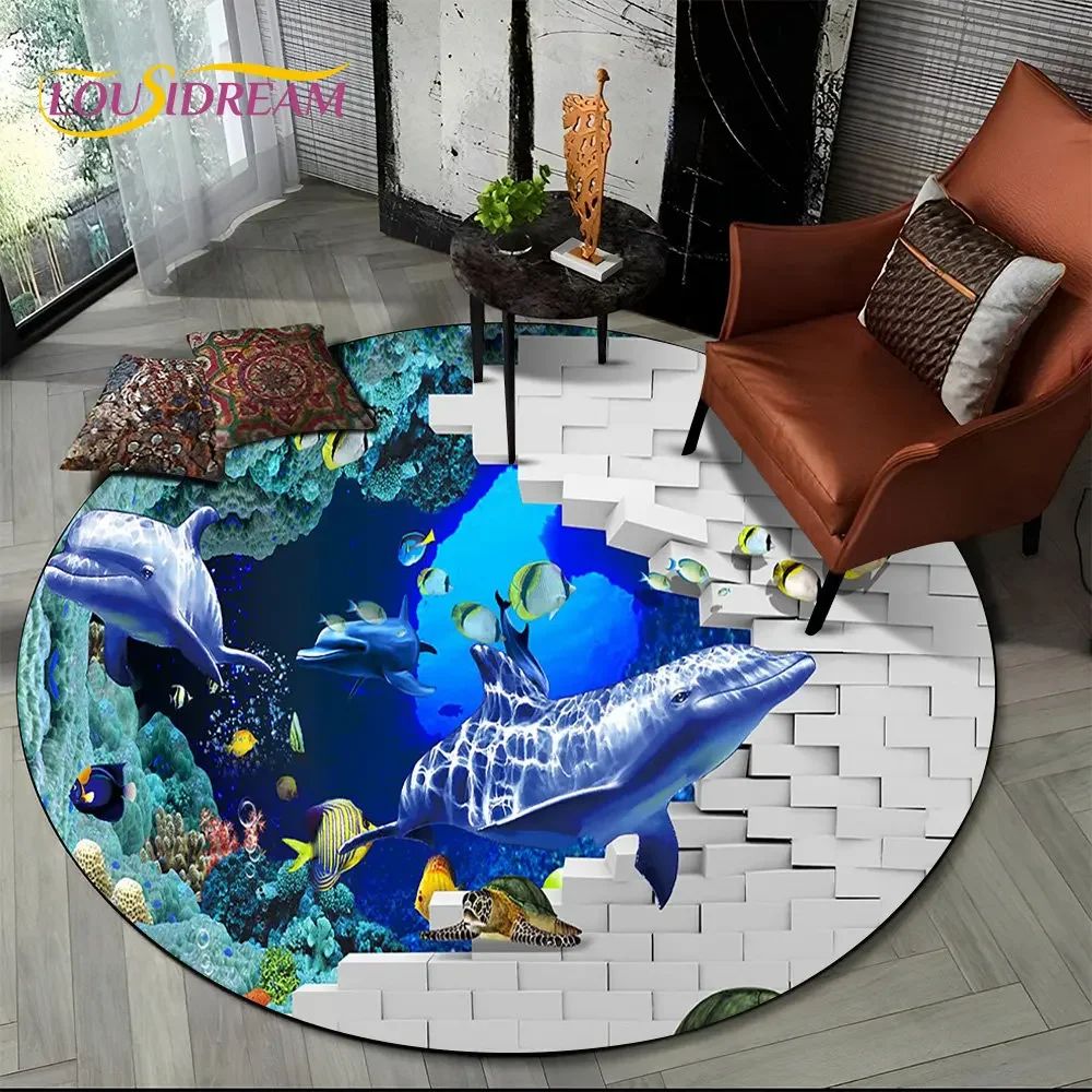 Ocean Dream 3D Dolphin Illusion Area Rug For Living Room Bedroom 3