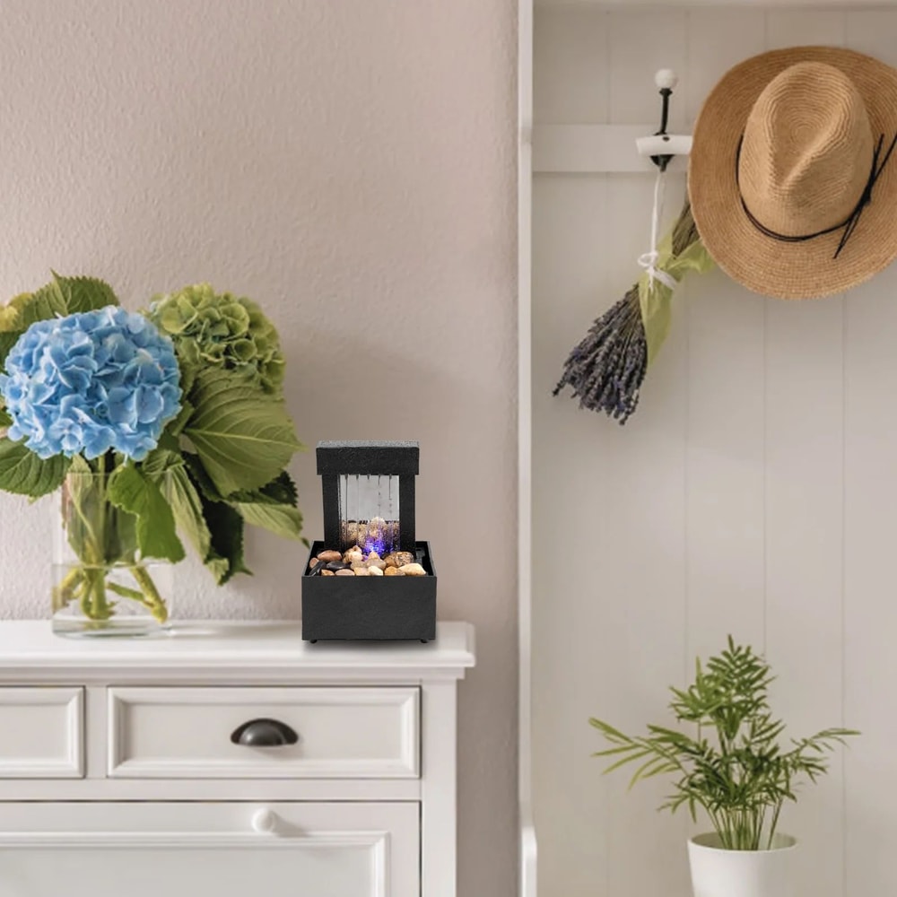 Mini Tabletop Water Fountain With LED Light For Relaxing Home Decor 2