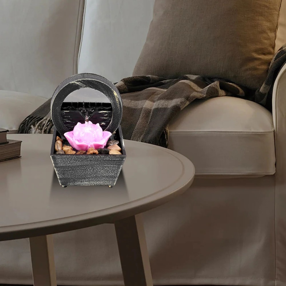 Mini Tabletop Water Fountain With LED Light For Relaxing Home Decor 3