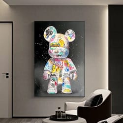 cute bear graffiti canvas wall art kawaii cartoon poster for room decor