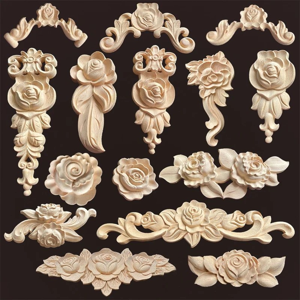 Vintage Rose Wood Carving Furniture Applique Decor 0