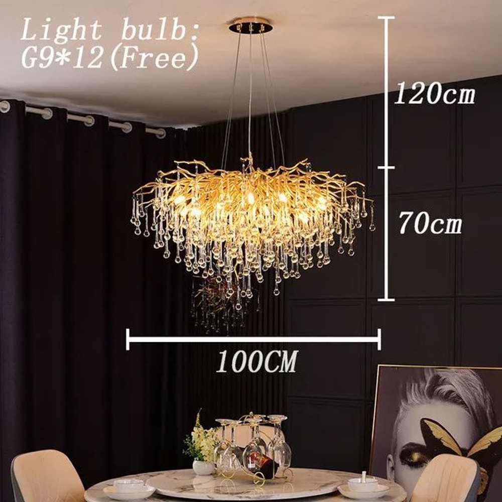 Nordic Gold Crystal Chandelier Luxury LED Ceiling Light 9