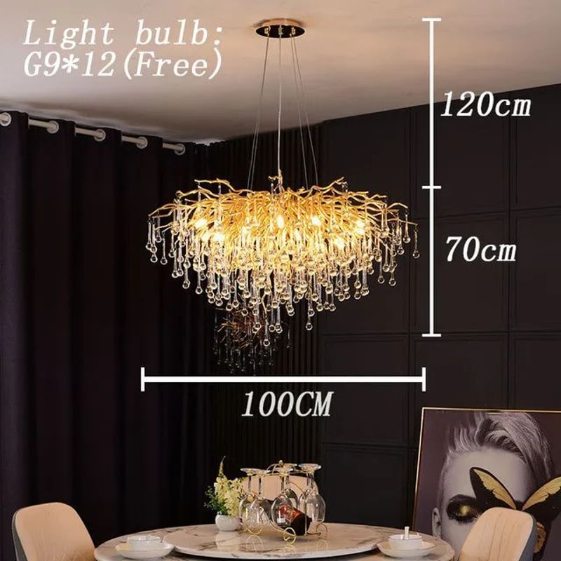 Nordic Gold Crystal Chandelier Luxury LED Ceiling Light 9
