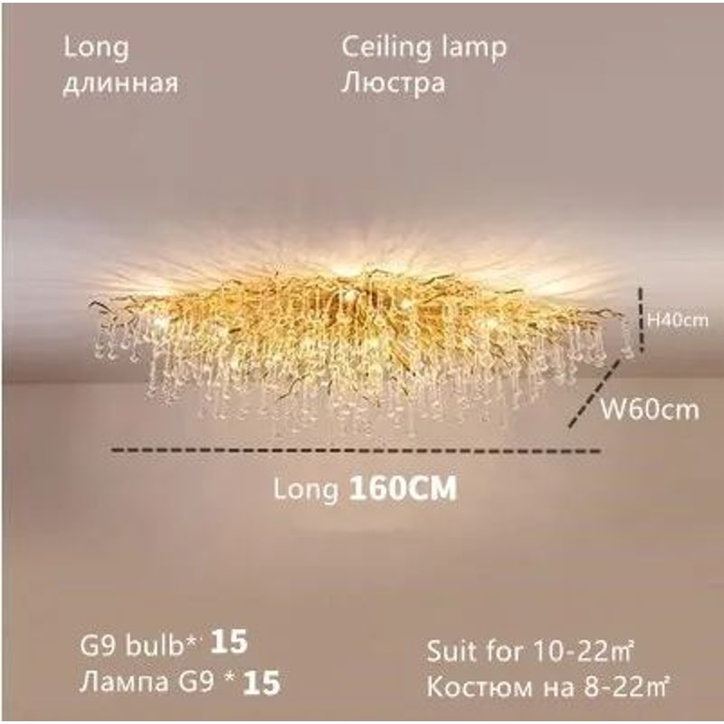 Nordic Gold Crystal Chandelier Luxury LED Ceiling Light 18