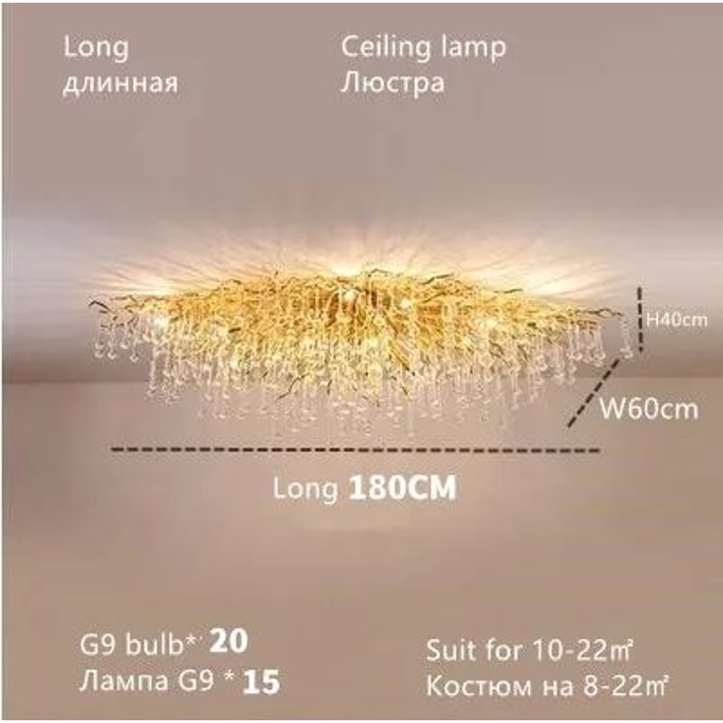 Nordic Gold Crystal Chandelier Luxury LED Ceiling Light 19