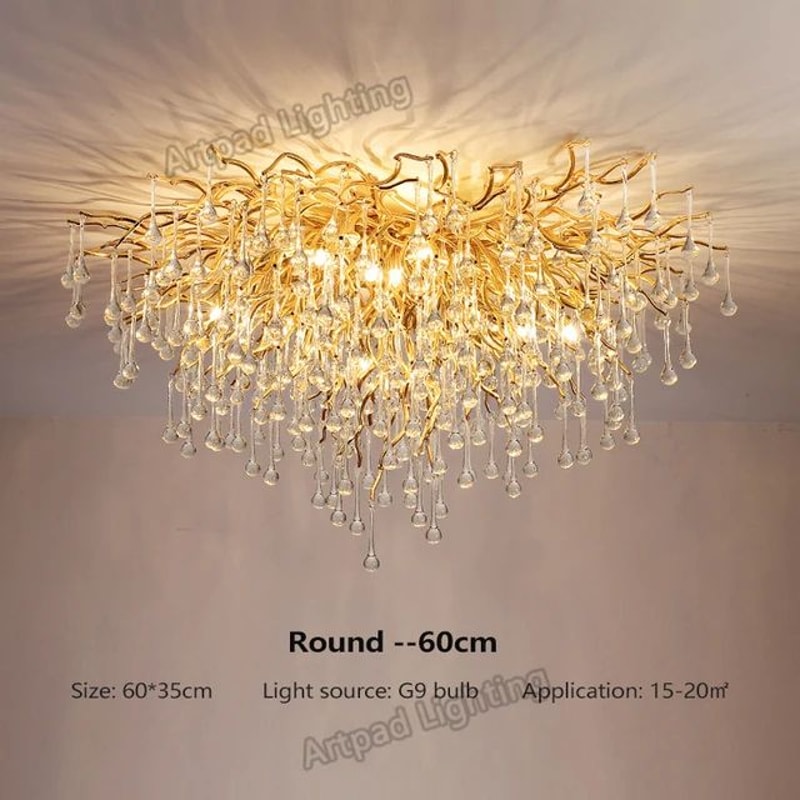 Nordic Gold Crystal Chandelier Luxury LED Ceiling Light 20