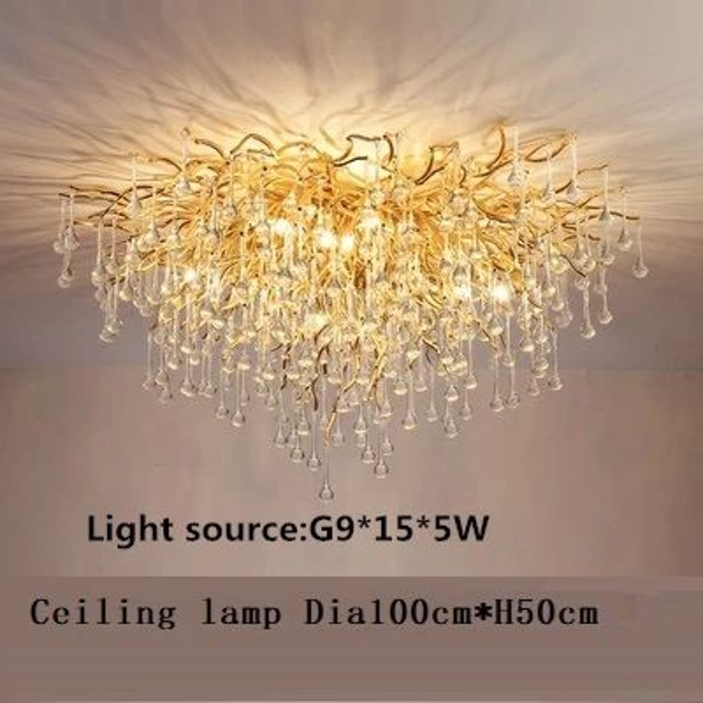 Nordic Gold Crystal Chandelier Luxury LED Ceiling Light 22