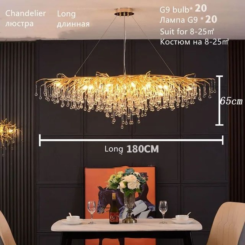 Nordic Gold Crystal Chandelier Luxury LED Ceiling Light 14