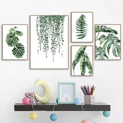 nordic botanical canvas wall art green leaf prints for modern home decor