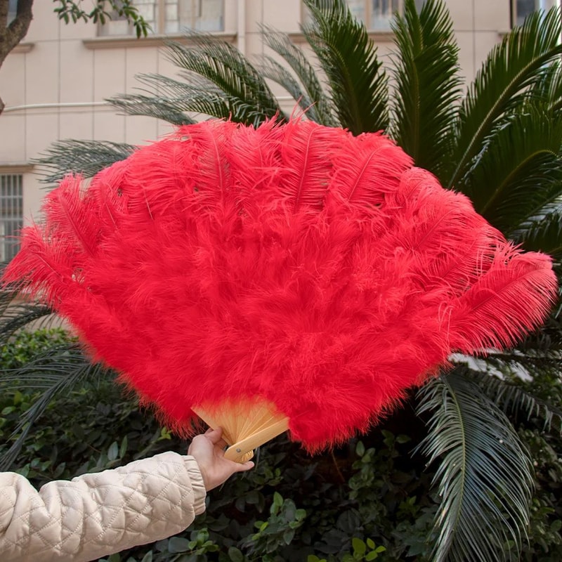 Luxury Ostrich Feather Fan Large Folding Dance Fan For Performance And Events 8
