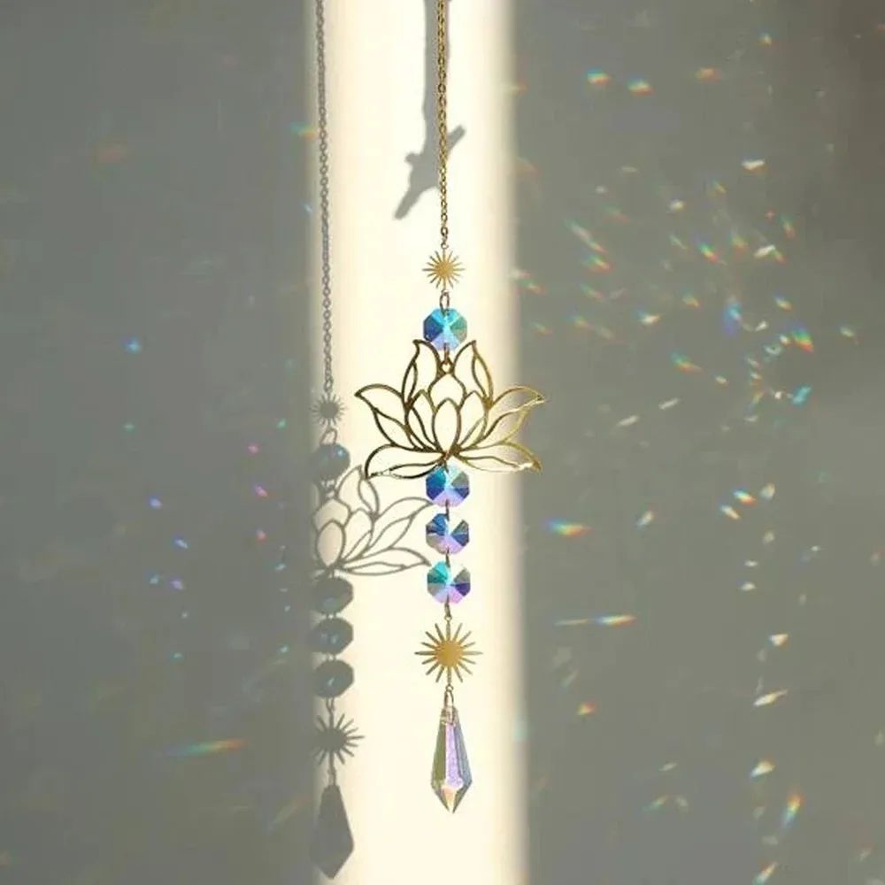 Crystal Lotus Suncatcher Hanging Charm For Home And Garden Decor 3