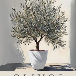 vintage olive tree and lemon canvas wall art botanical fruit print for home decor