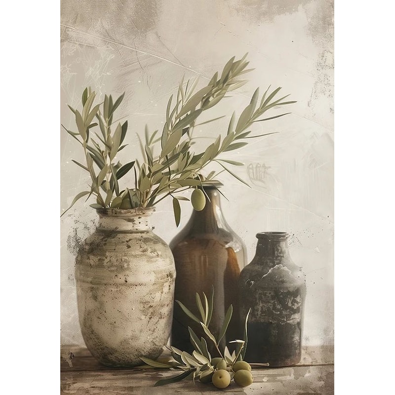 Vintage Olive Tree And Lemon Canvas Wall Art Botanical Fruit Print For Home Decor 12
