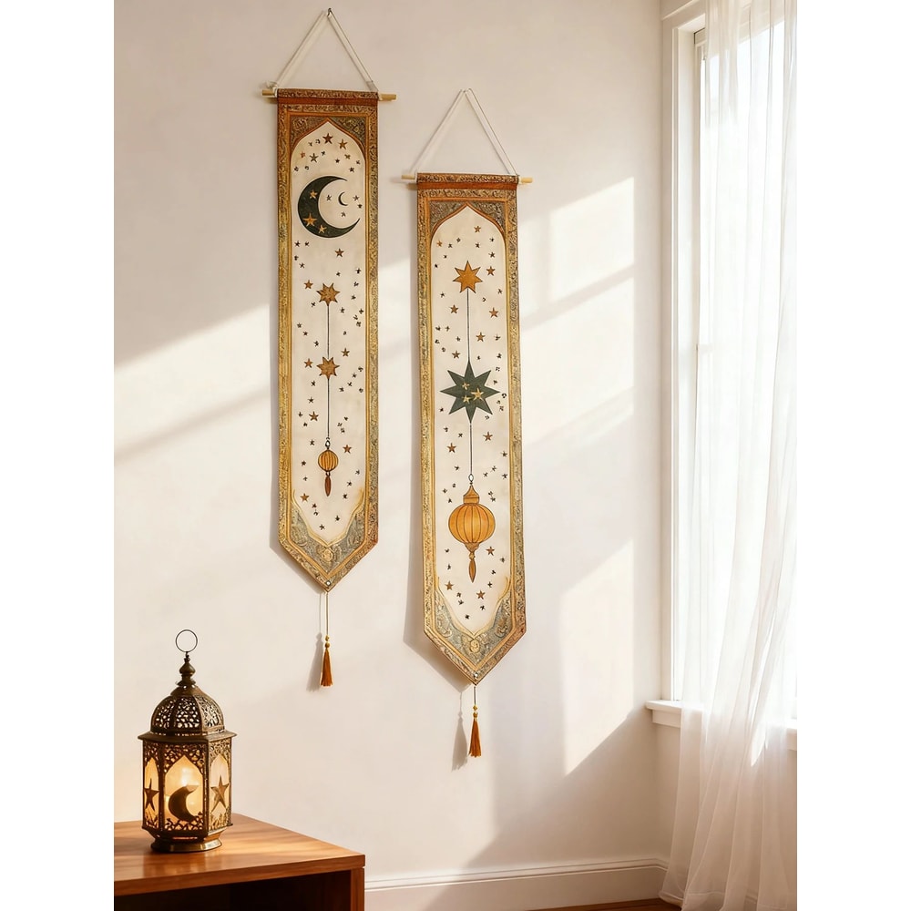 Ramadan Eid Mubarak Wall Banner Moon Star Islamic Decor Tapestry 1