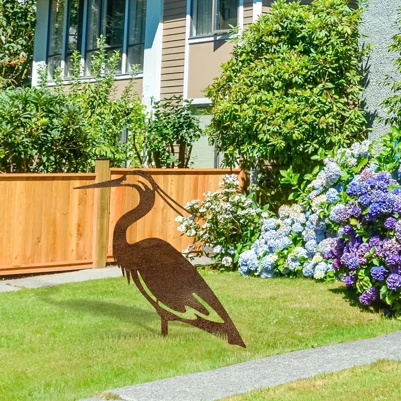 Rusted Metal Crane Garden Statue Outdoor Heron Bird Sculpture For Lawn Decor 4