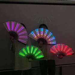 led neon folding fan light up party hand fan for events and festivals