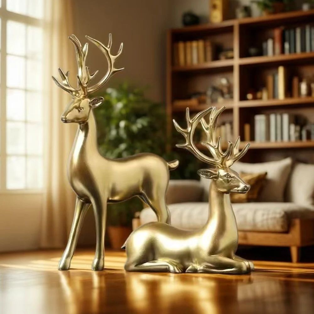 Golden Reindeer Christmas Table Decor Set Elegant Holiday Elk Figurines 5