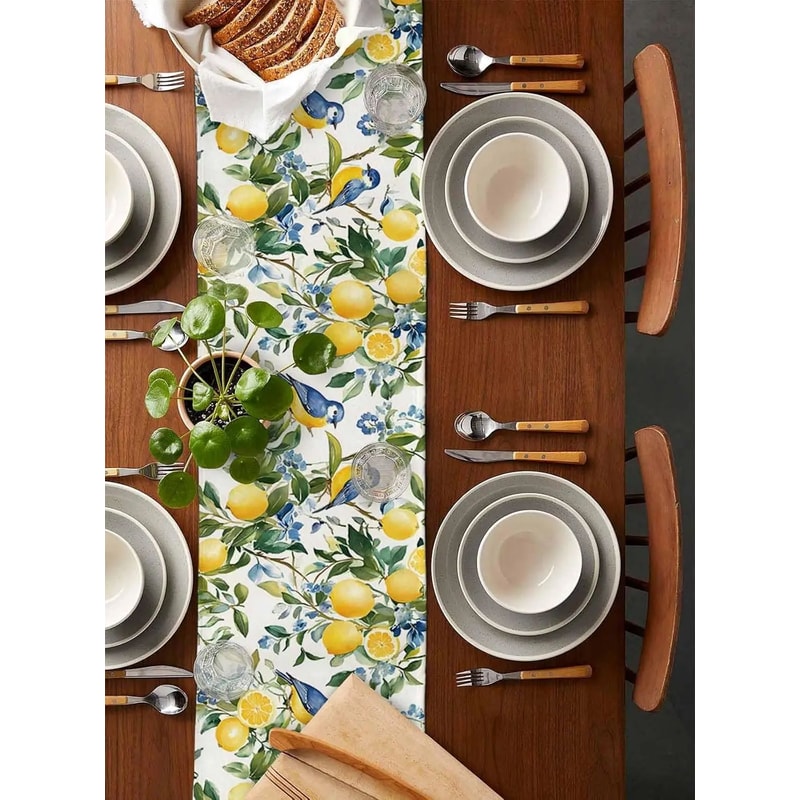 Lemon Tree Table Runner Blue Bird Linen Floral Dining Table Decor 2