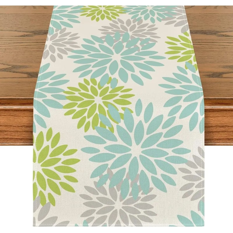 Blue Dahlia Linen Table Runner Floral Dining Table Decor For Elegant Home Styling 4