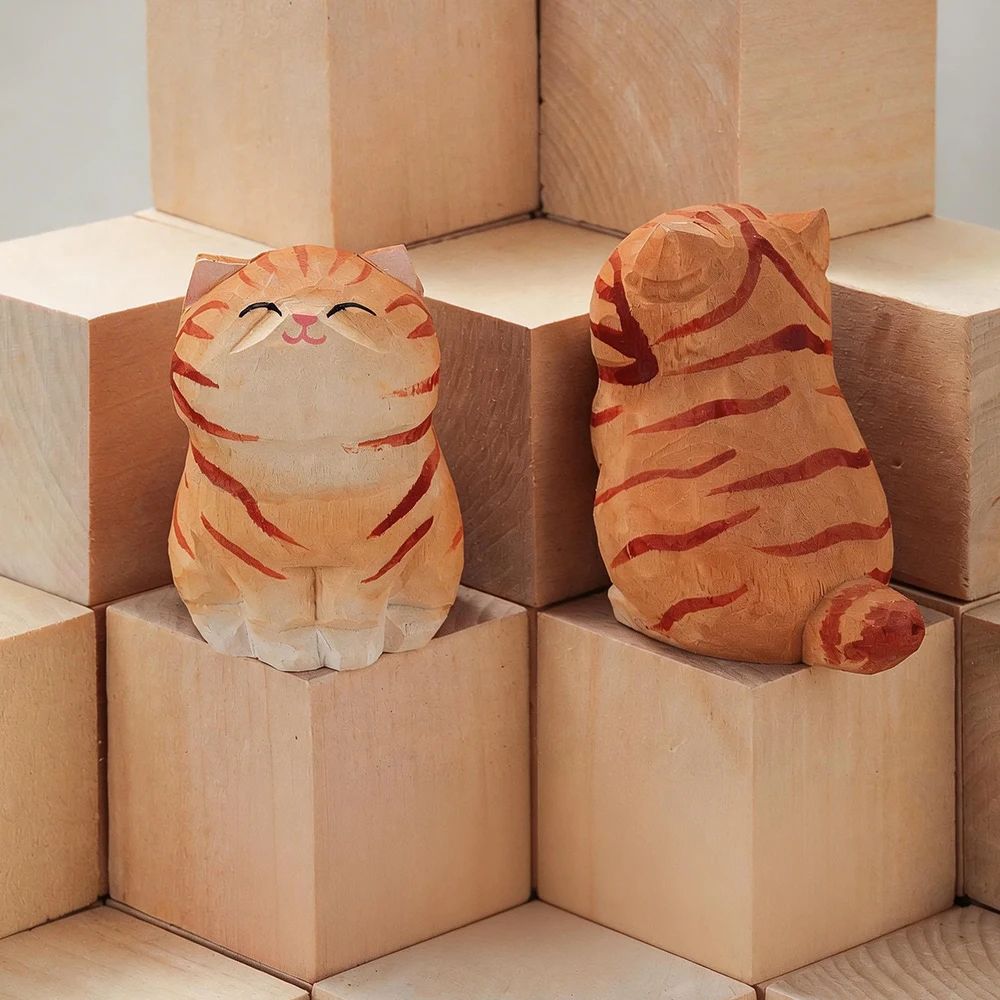 Hand Carved Wooden Cat Figurine Cute Kitten Desk Decor For Home And Car Styling 11