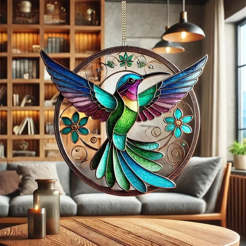 Colorful Hummingbird Wind Chime Acrylic Hanging Ornament For Window And Car Decor 1