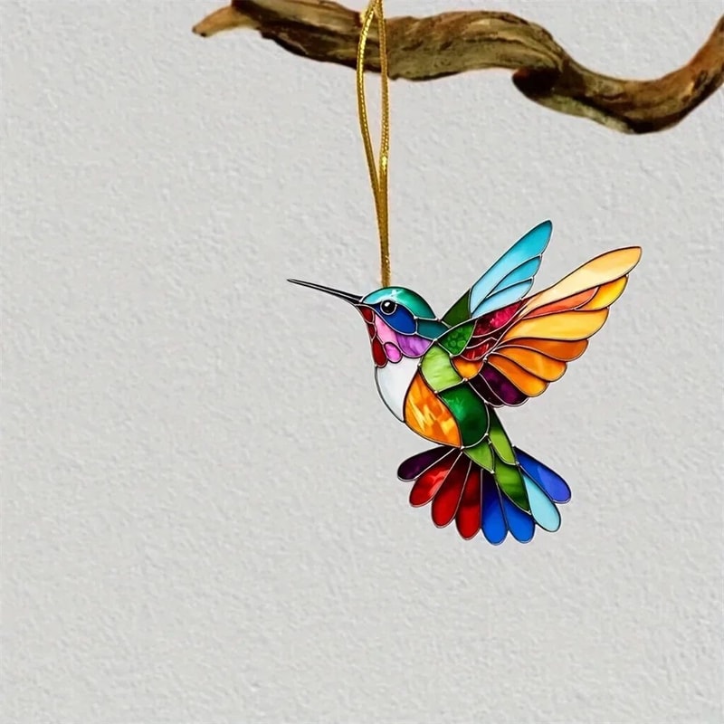 Colorful Hummingbird Wind Chime Acrylic Hanging Ornament For Window And Car Decor 2