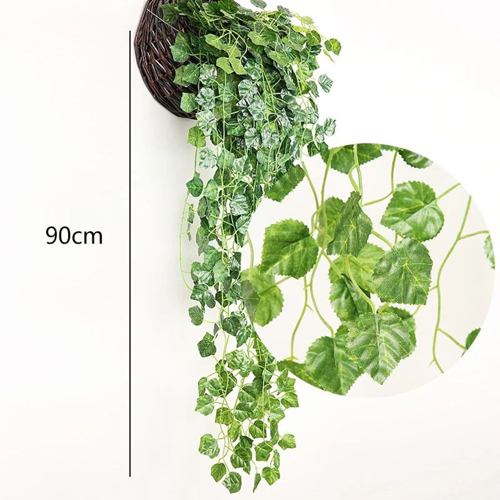 Artificial Hanging Ivy Plant With Rattan Basket Green Vine Decor For Home And Garden Styling 13