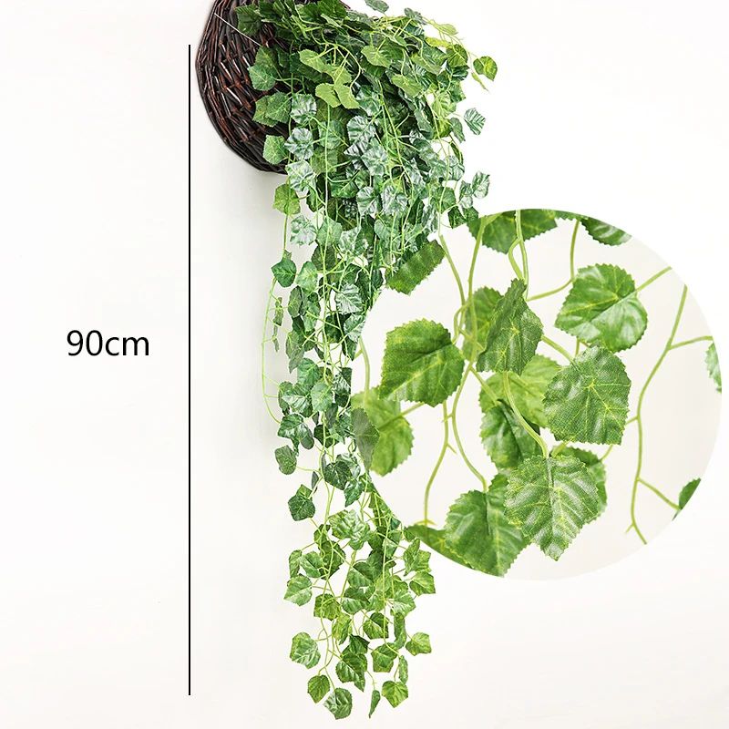 Artificial Hanging Ivy Plant With Rattan Basket Green Vine Decor For Home And Garden Styling 13