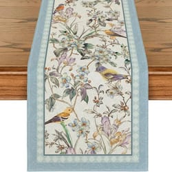 blue birds floral linen table runner elegant dining table decor for home and events