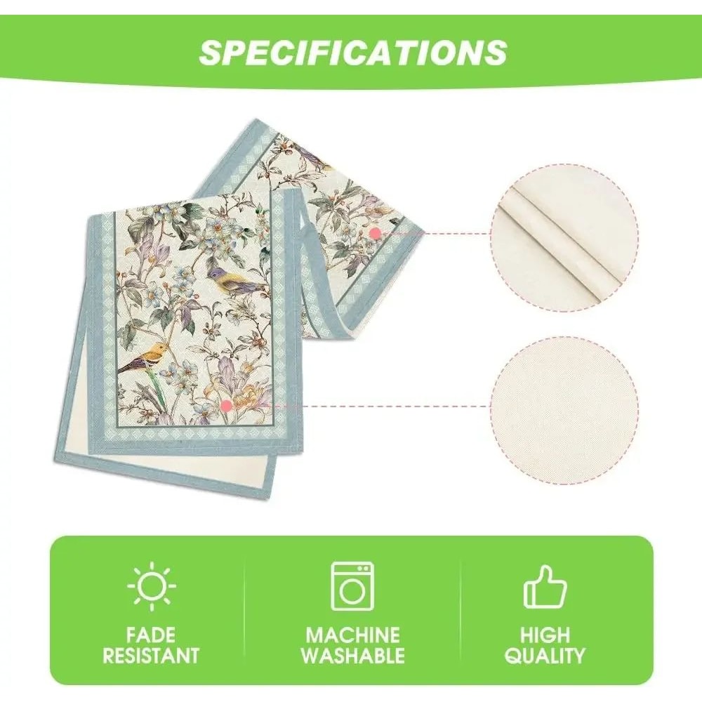 Blue Birds Floral Linen Table Runner Elegant Dining Table Decor For Home And Events 5