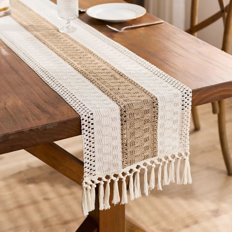 Boho Macrame Table Runner Farmhouse Rustic Table Decor With Tassels 0