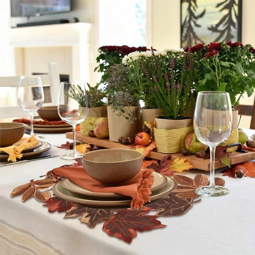 Autumn Maple Leaf Embroidered Table Runner Rustic Farmhouse Fall Decor 5