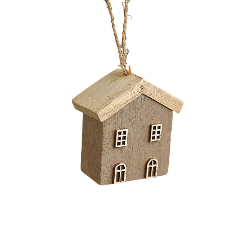 Wooden Christmas House Ornament Rustic Tree Hanging Holiday Decor 5