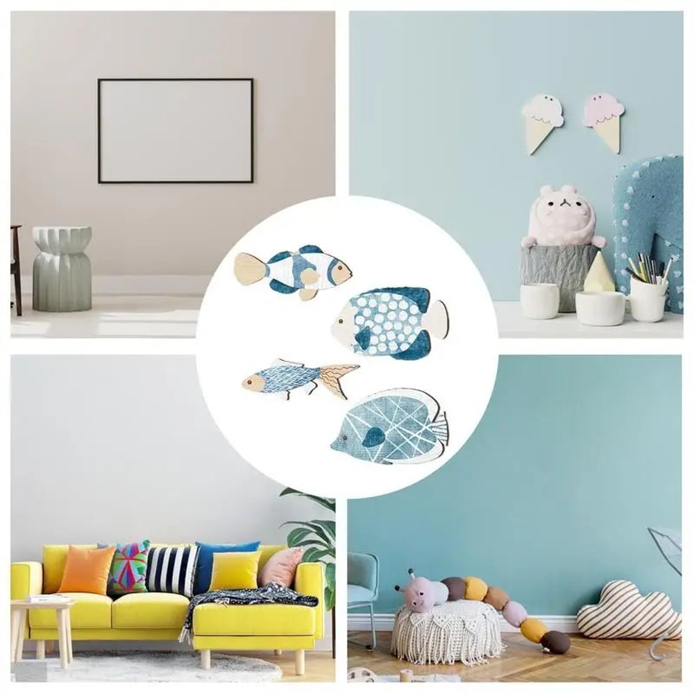 Coastal Wooden Fish Wall Decor Nautical Beach Style Wall Art Set 4