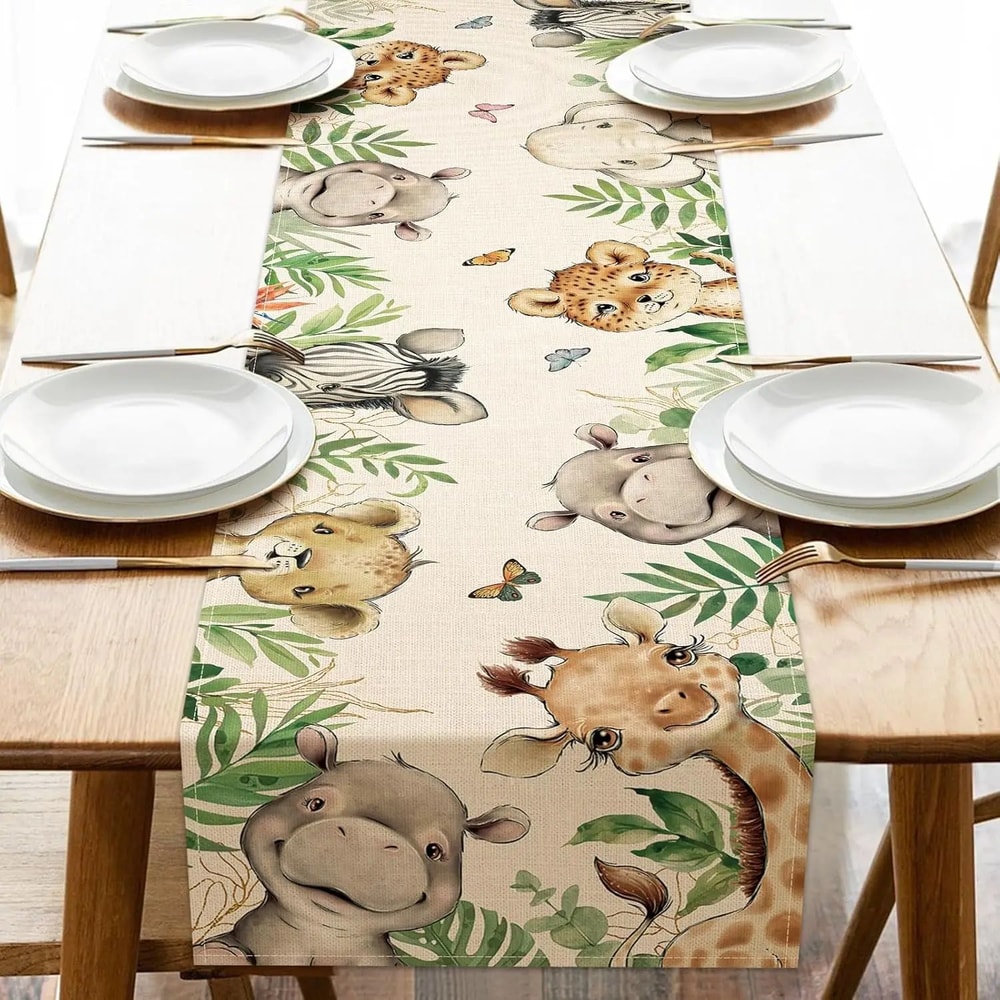 Vintage Floral Bird Linen Table Runner Farmhouse Dining Table Decor 7