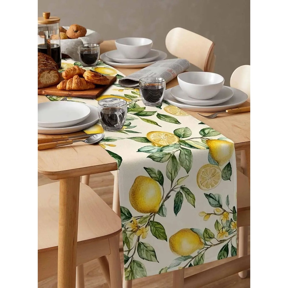 Watercolor Lemon Linen Table Runner Fresh Citrus Dining Table Decor 4