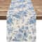 Elegant Blue Floral Linen Table Runner Chinoiserie Dining Decor 0