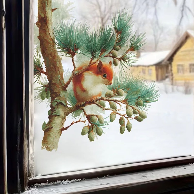 Cute Squirrel Wall Sticker Forest Animal Window And Room Decor 0