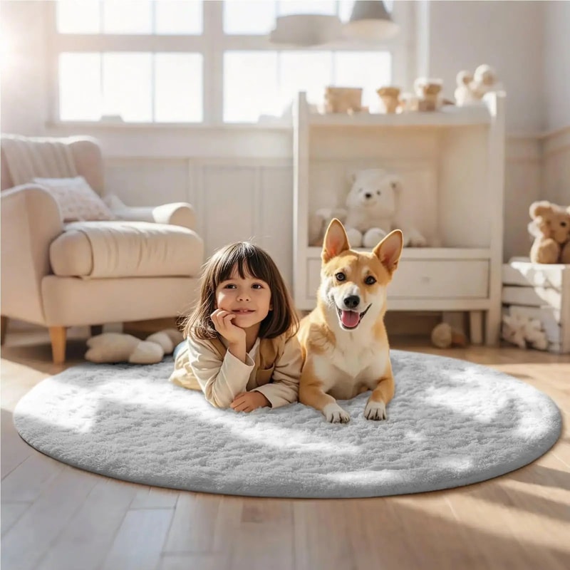 Soft Round Plush Rug Fluffy Kids Nursery Playroom Carpet 1