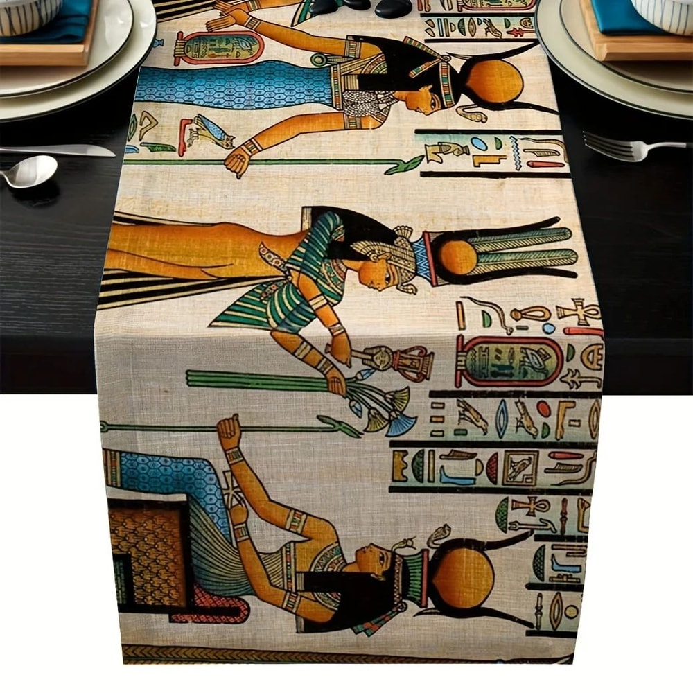 Ancient Egyptian Linen Table Runner Tribal Dining Decor 0