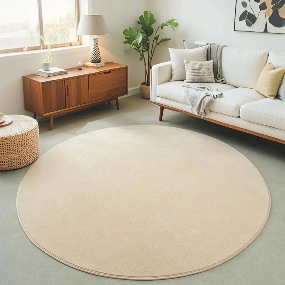 Round Coral Velvet Rug Soft Modern Living Room And Kids Carpet 0