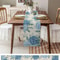 Blue Hydrangea Eucalyptus Linen Table Runner Farmhouse Dining Decor 4