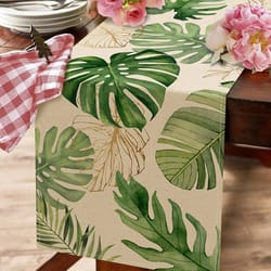 tropical palm leaves linen table runner summer greenery table decor