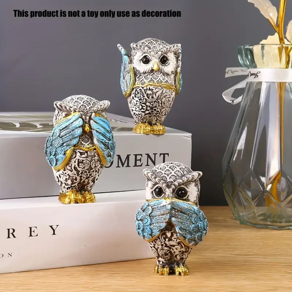 Resin Owl Figurine Set Decorative Animal Statues Home Decor 4