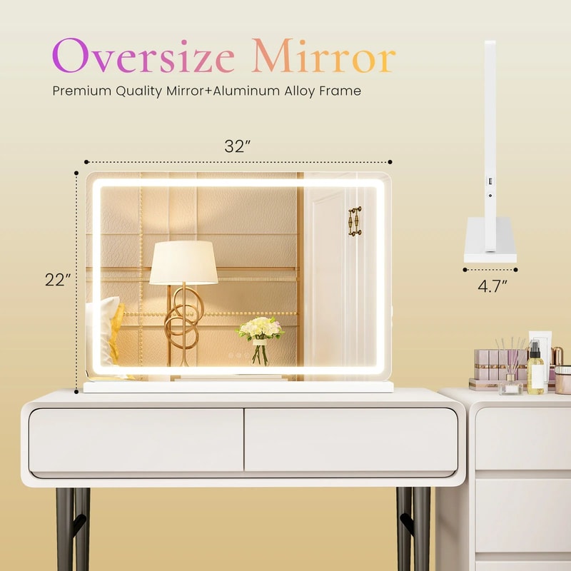 LED Vanity Mirror With Lights Dimmable Makeup Mirror For Bedroom Bathroom 2